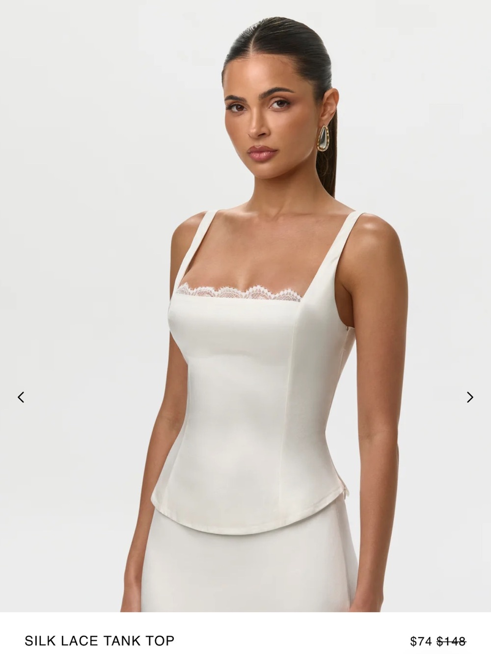 naked wardrobe Cream Silk Lace Tank Top